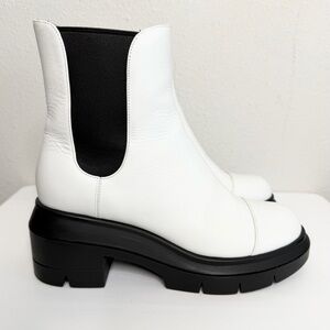 Stuart Weitzman Norah Chelsea Chunky Platform Boots in White Leather Size 37.5